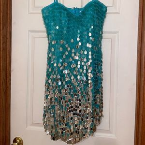 Sherri Hill Teal Cocktail w/ Silver Dangly Beading